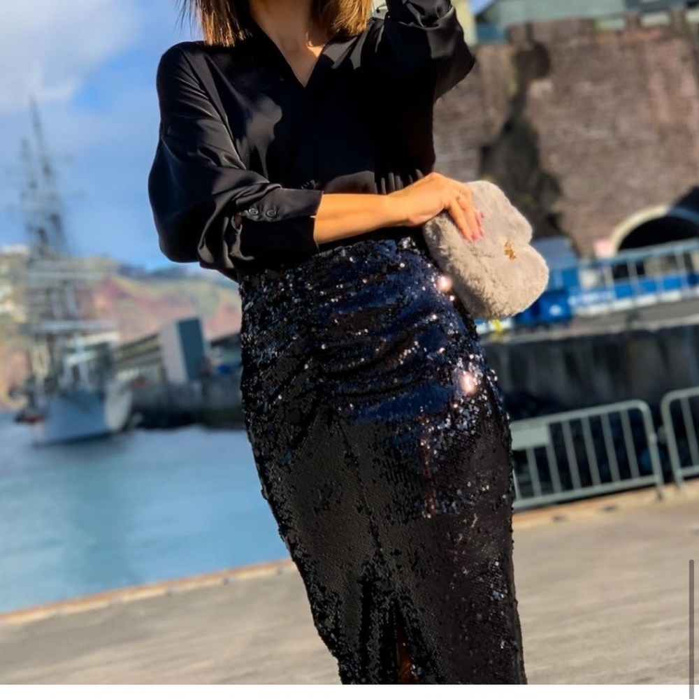ZARA Ruched Sequin Skirt - Picture 2 of 12